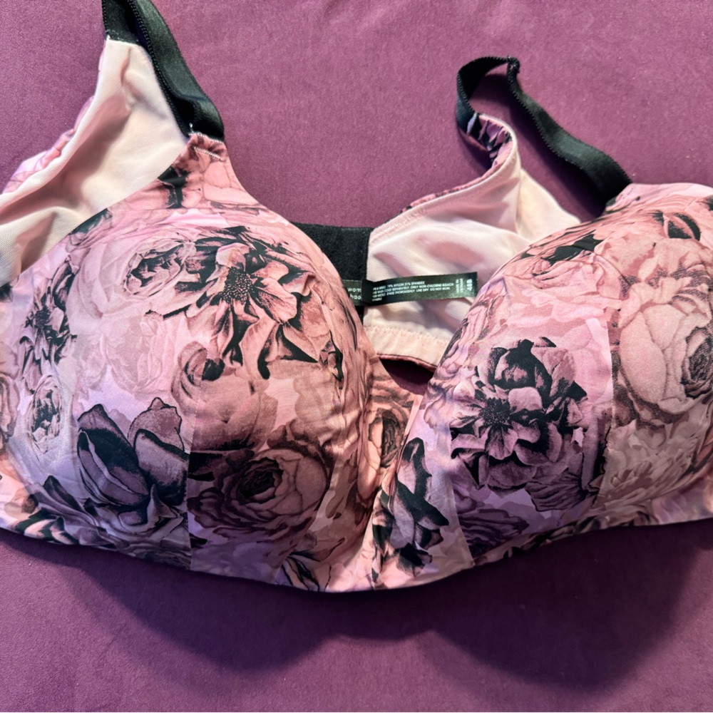 Pink and black floral gently used Torrid bra